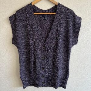 Tommy Hilfiger Purple Marled Cable Knit Cardigan Sweater Small Sleeve Large Size